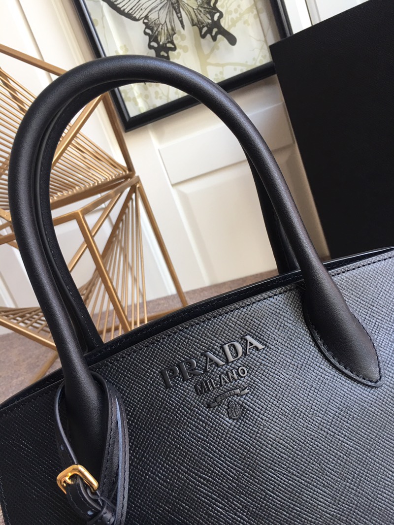 Prada Saffiano Leather Handbag Bag Tote Black 1BA156